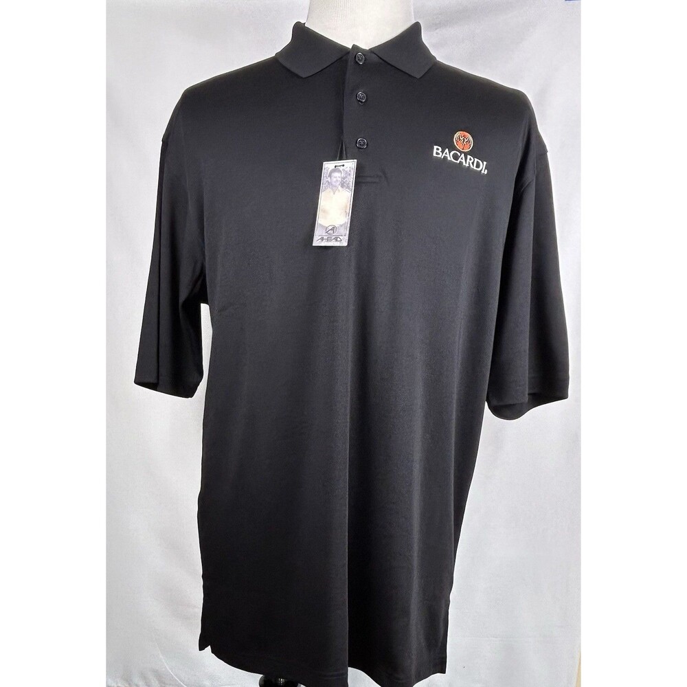 Ahead Bacardi Rum Polo Shirt Men's Med Black Short Sleeve Embroidered Logo NWT
